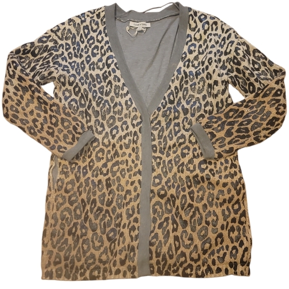 Elizabeth and James Sweaters - Elizabeth and James leopard cheetah black vinyl print wool cardigan sweater S